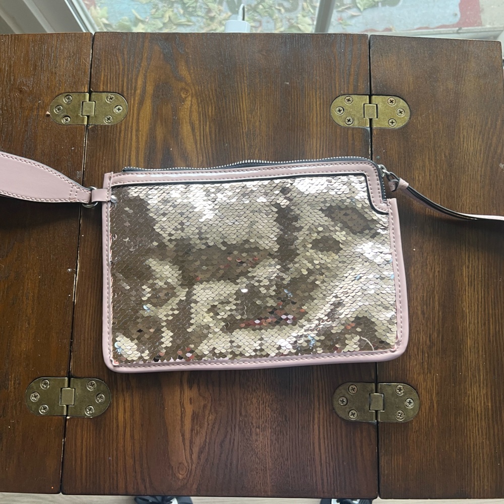 Elegant Sequin Wristlet Clutch - Pink and Gold Party Christmas New Years